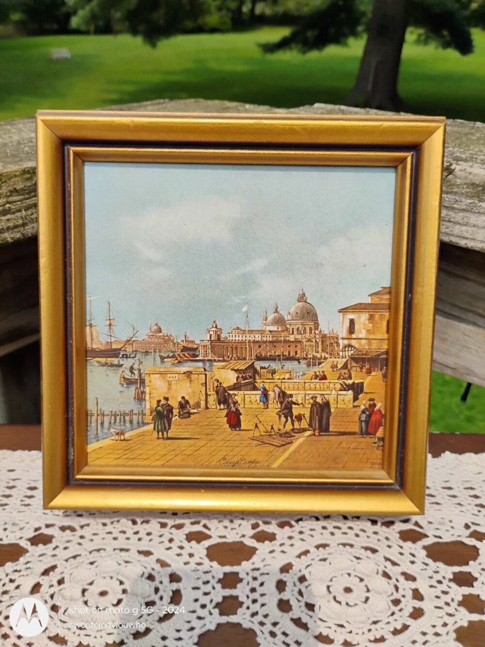 The Quay of the Piazzetta by Canaletto framed decorative ceramic tile art 1960s